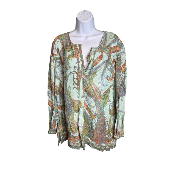 Ulla Popken Women's Paisley Long Sleeve Blouse Size 16/18 Coastal Old Money - Picture 1 of 10